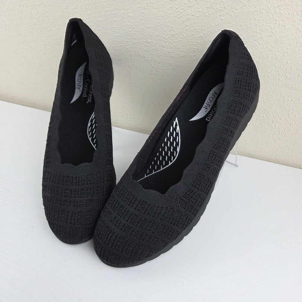 Skechers Cleo 2.0 Love Spell Wmns Sz 8 Black Slip On ArchFit Shoes Flats